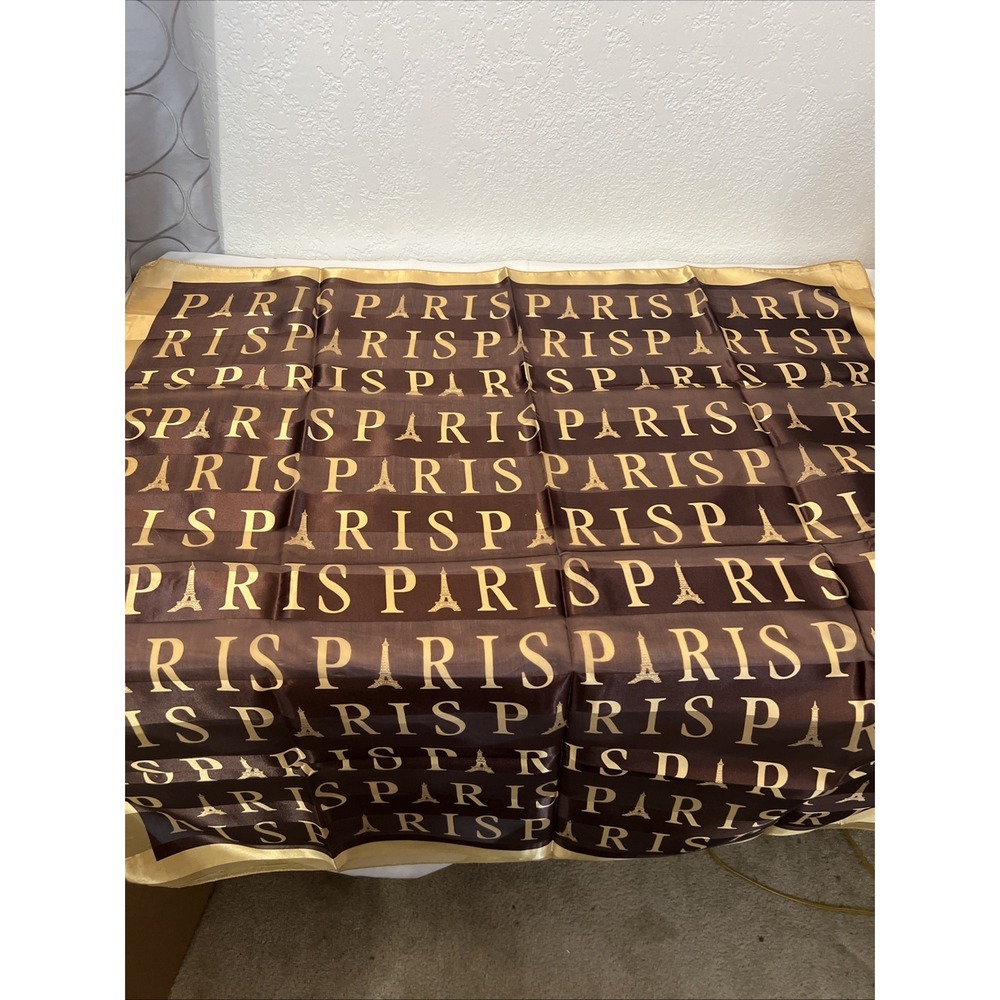 Paris Scarf NEW Brown gold 37 X 37 Eiffel‎ Tower Lightweight Elegant Timeless